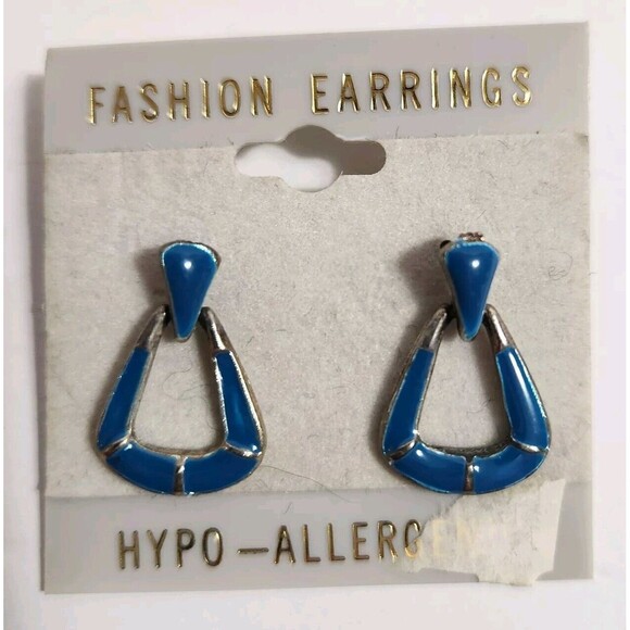 Lot Of 7 Pierced Vintage Fashion Earrings Gold Toned Dangling Blue Red Black - Picture 6 of 9